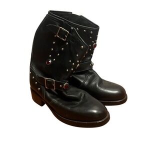 VTG Polo Ralph Lauren Bench Made in England Studded Leather Biker Boots Size 7.5